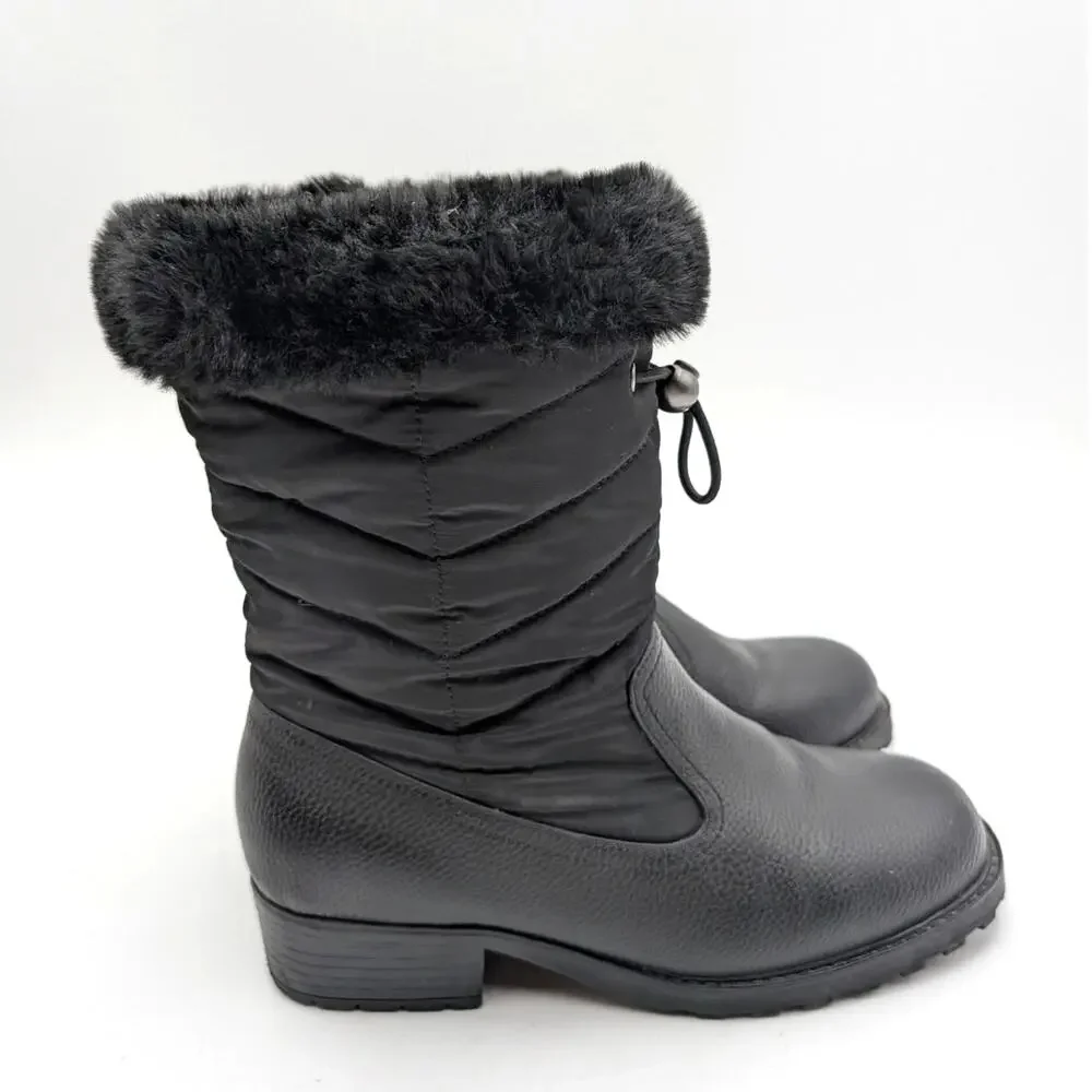 Trotters Bryce Faux Fur Trim Winter Boots Women's Black Tumbled Size US5.5M EU36